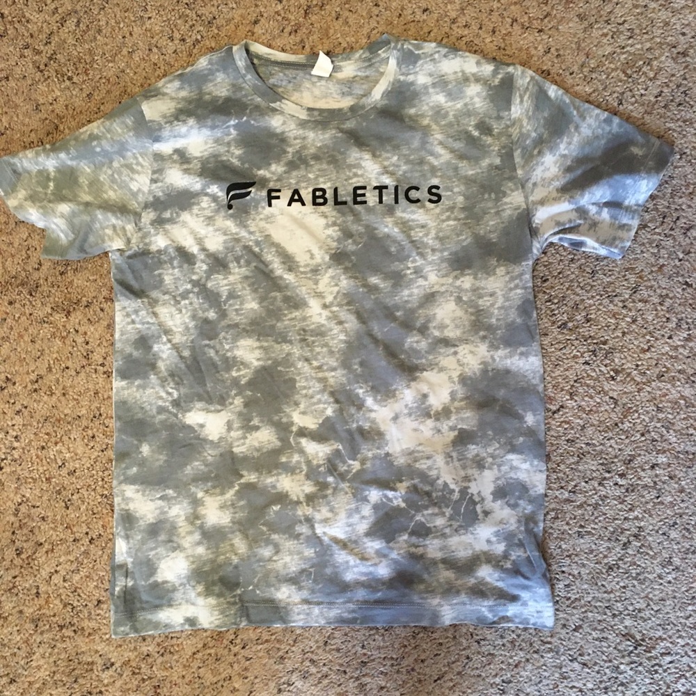 NWOT set of Fabletics gray white tie dye marble logo print t-shirt & canvas tote